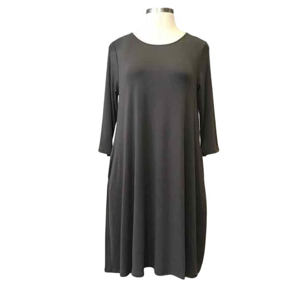 Zenana Size 1X Ash Grey Knit Dress 3/4 Sleeve Aline with Pockets - Picture 1 of 2